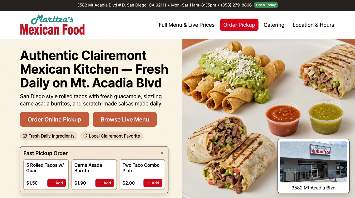 Website concept for Maritza’s Mexican Food